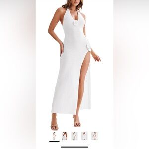 RanRui White Maxi Dress with High Slit